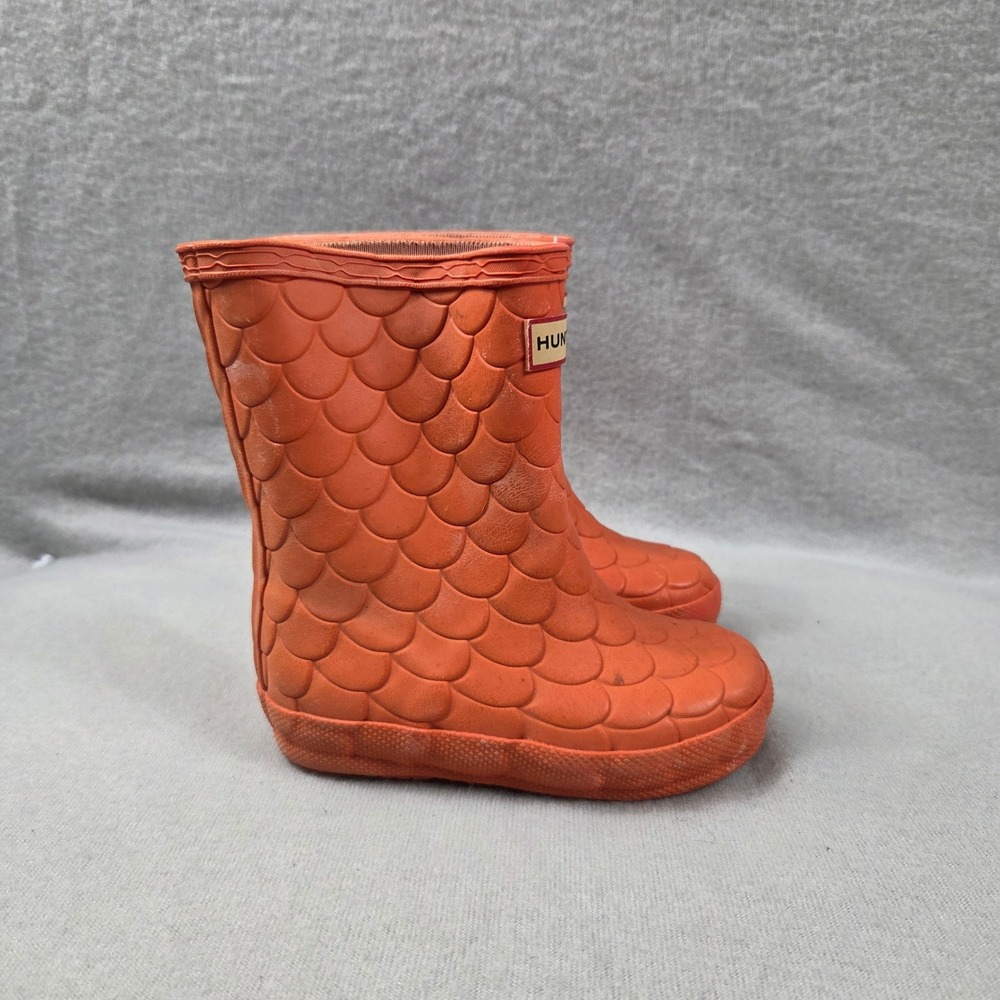 Hunter Rain Boots Kids Size 5 Orange Good Mermaid Scale Textured Waterproof